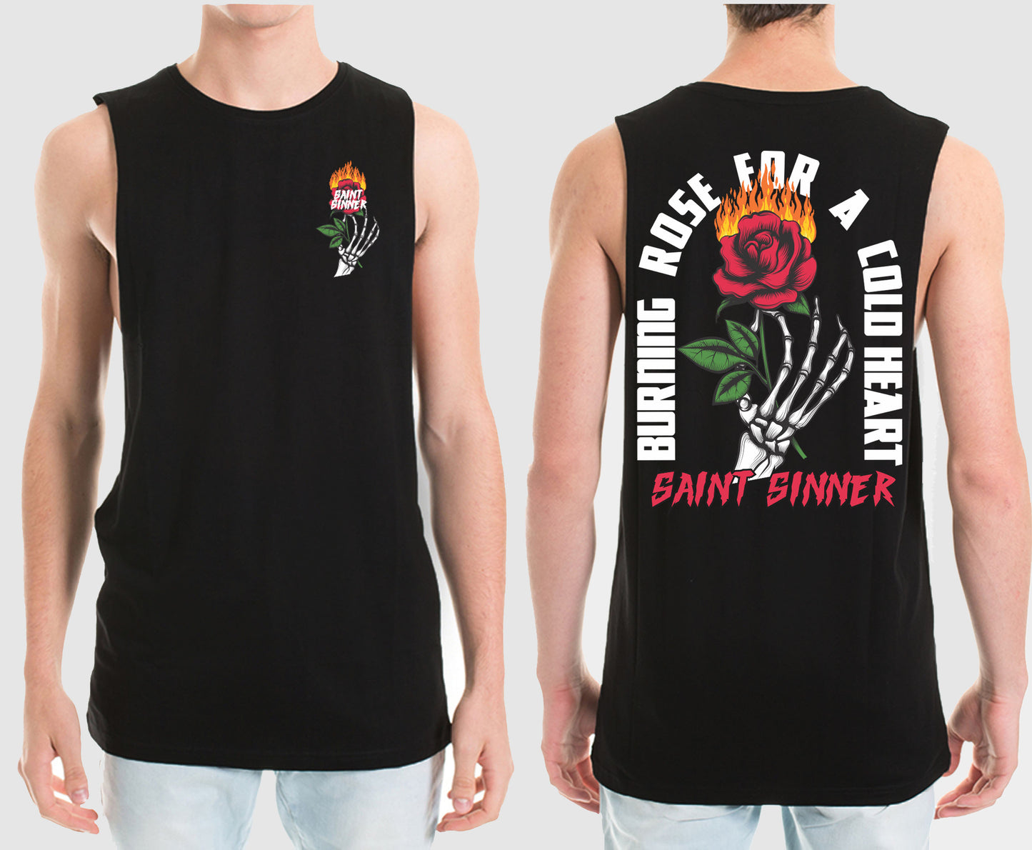 BURNING ROSE MUSCLE TEE | SAINT SINNER STREETWEAR