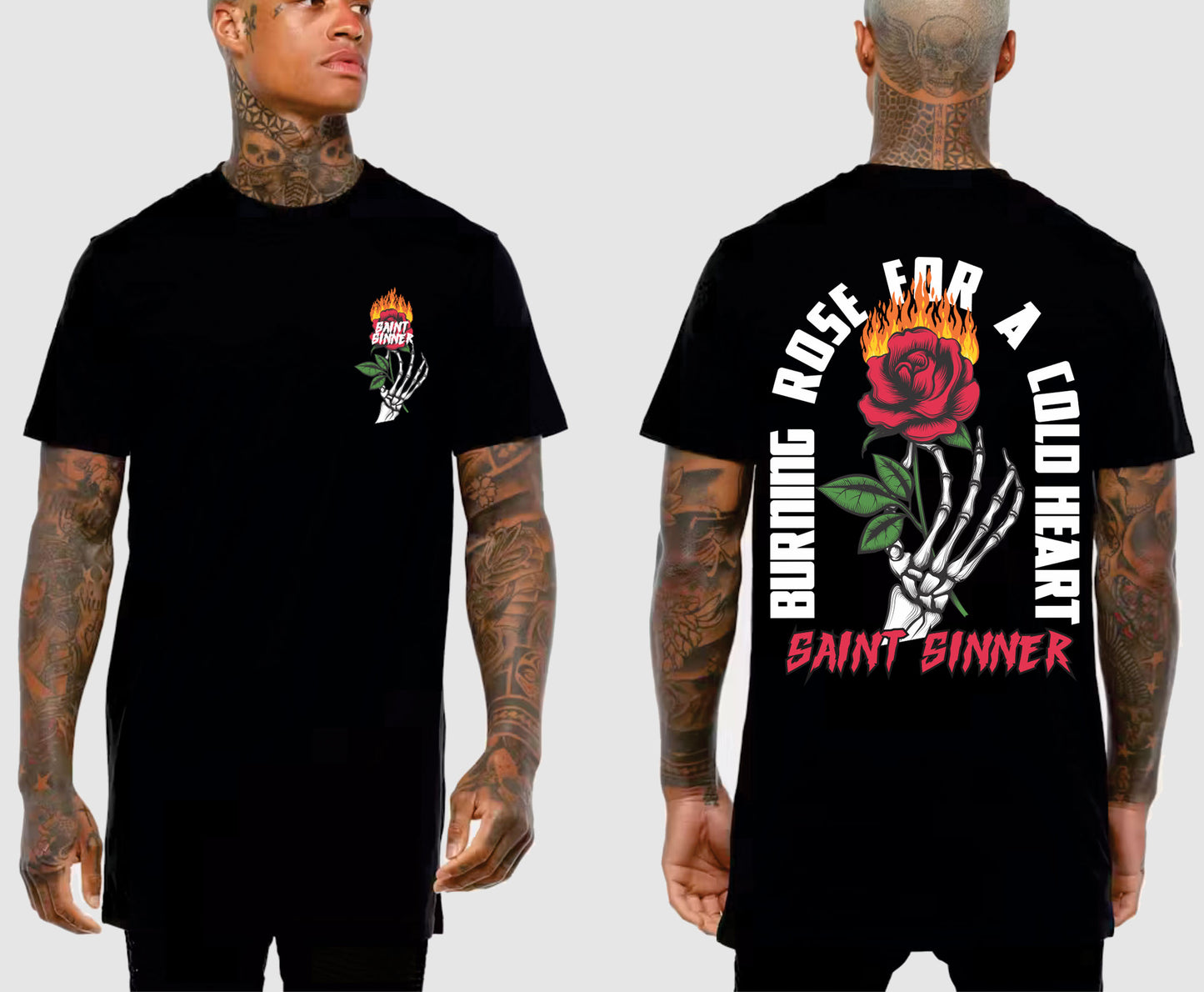 BURNING ROSE TALL TEE | SAINT SINNER STREETWEAR