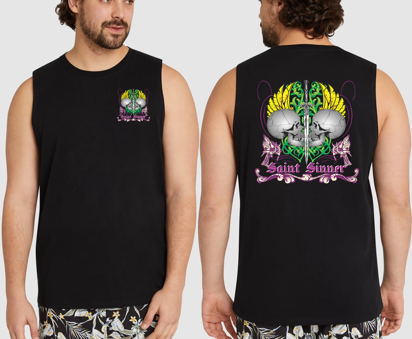 2 SKULLS KING SIZE MUSCLE TEE | SAINT SINNER STREETWEAR