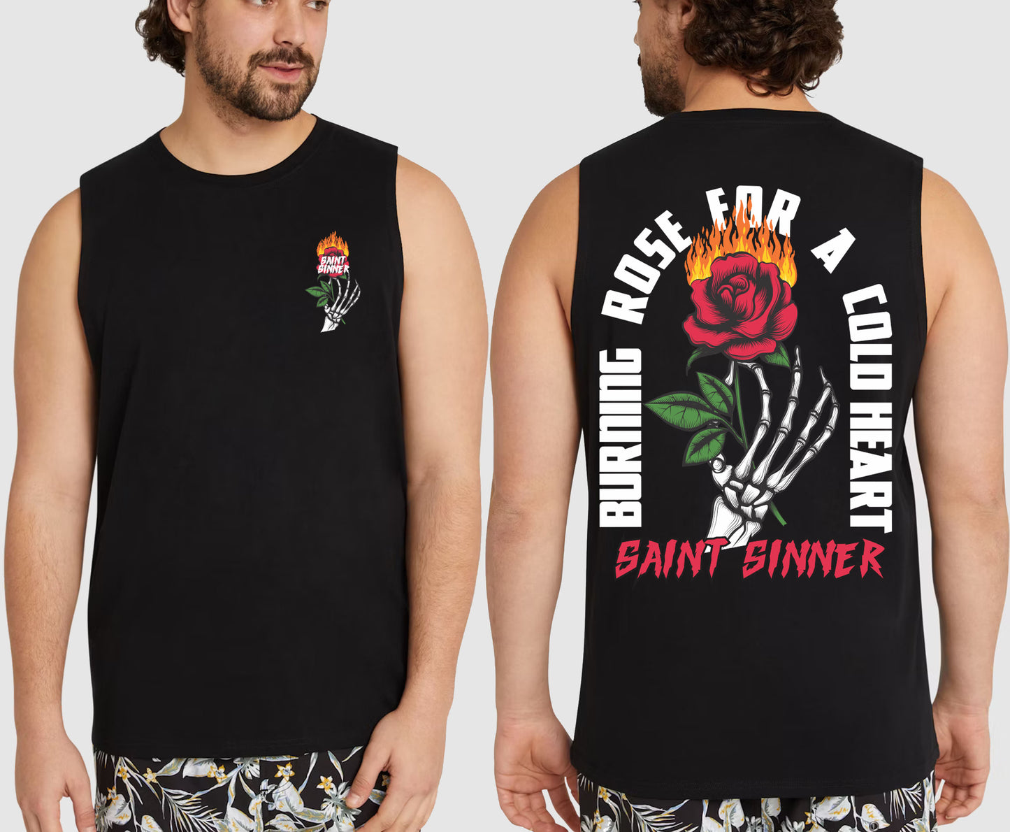 BURNING ROSE KING SIZE MUSCLE TEE | SAINT SINNER STREETWEAR