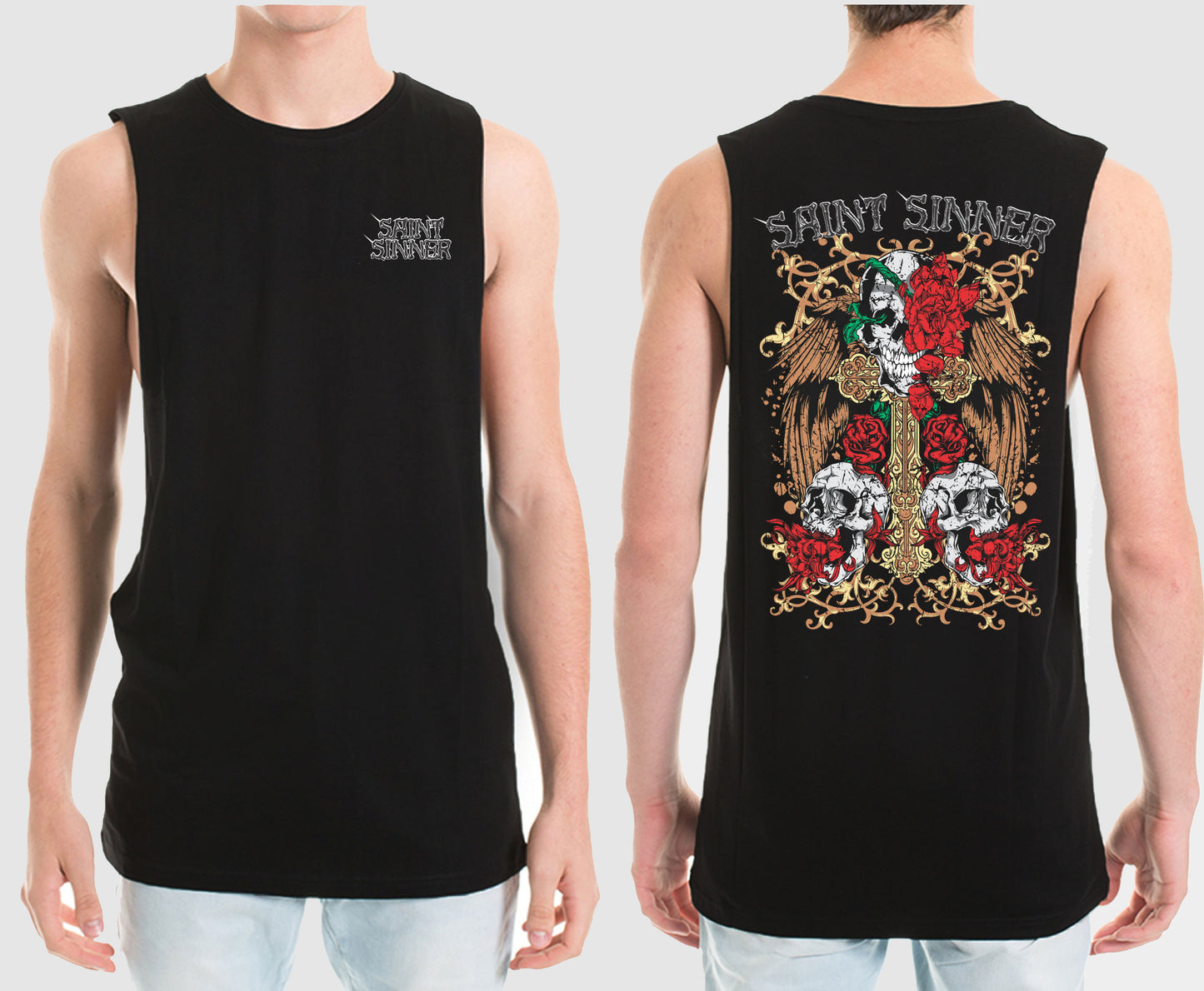 SKULL CROSS MUSCLE TEE | SAINT SINNER STREETWEAR