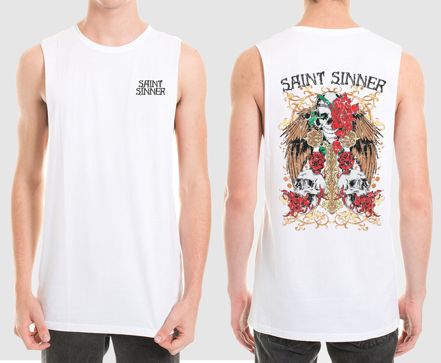 SKULL CROSS MUSCLE TEE | SAINT SINNER STREETWEAR