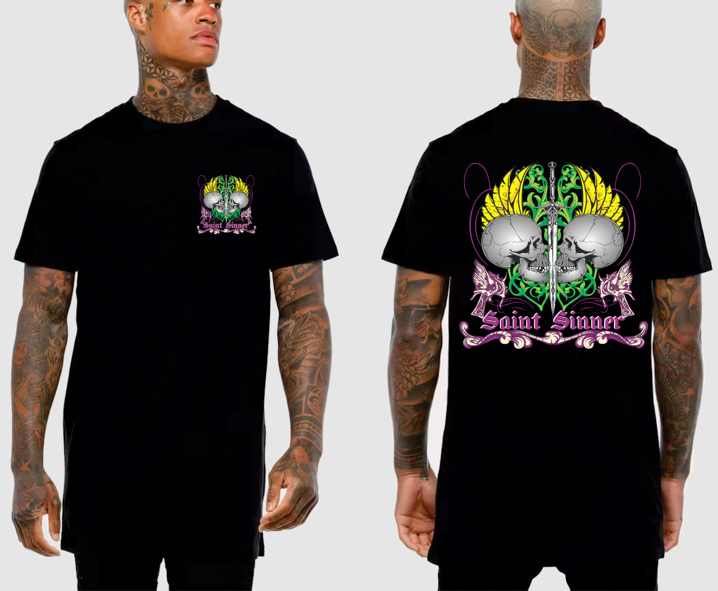 2 SKULLS TALL TEE | SAINT SINNER STREETWEAR